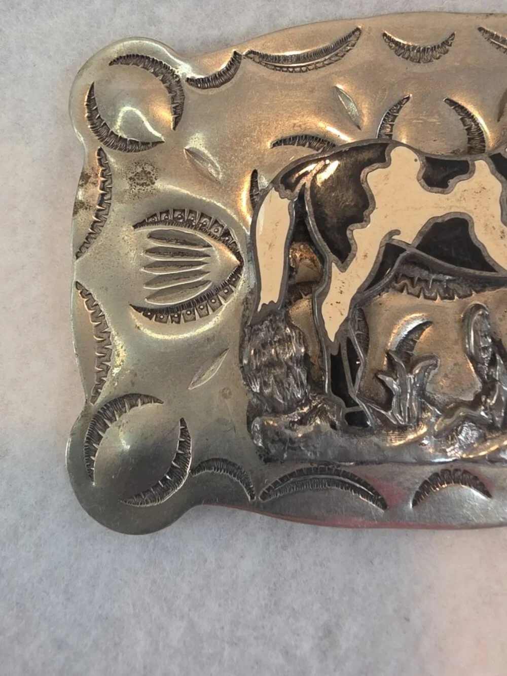 Vintage Tex Tan Yoakum Texas Nickel Silver Horse Belt Buckle